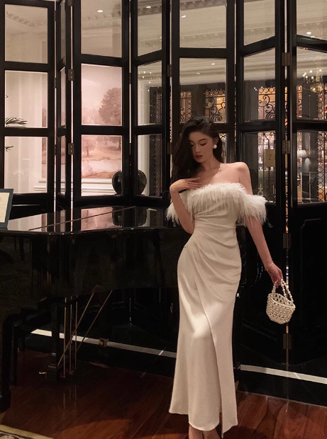 Elegant Mermaid Off The Shoulder White Satin 21st Birthday Dress Party Gown Birthday Outfits Birthday Dress Ideas For Women DP1447