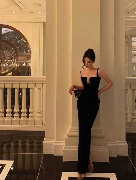 Sexy Mermaid Black Square Neck 21st Birthday Dress Party Gown Birthday Outfits Birthday Dress Ideas For Women DP1453