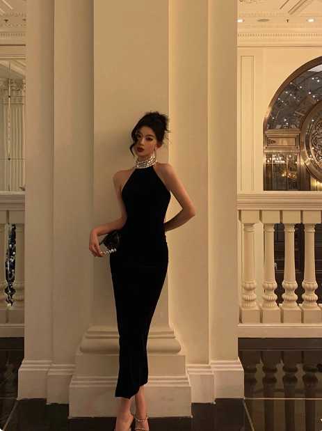 Elegant Mermaid Halter Beads Neckline Black 21st Birthday Dress Party Gown Birthday Outfits Birthday Dress Ideas For Women DP1458