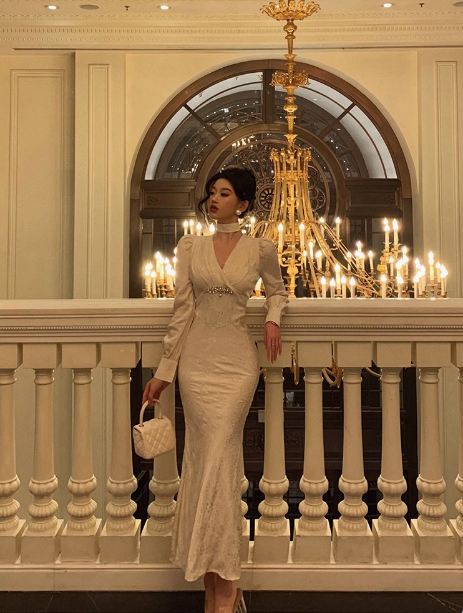 Modest Mermaid V Neck Long Sleeves White Satin 21st Birthday Dress Party Gown Birthday Outfits Birthday Dress Ideas For Women DP1476