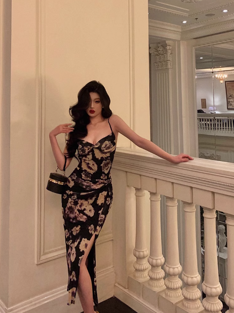 Sexy Mermaid Spaghetti Straps Floral Satin 21st Birthday Dress Party Gown Birthday Outfits Birthday Dress Ideas For Women DP1478