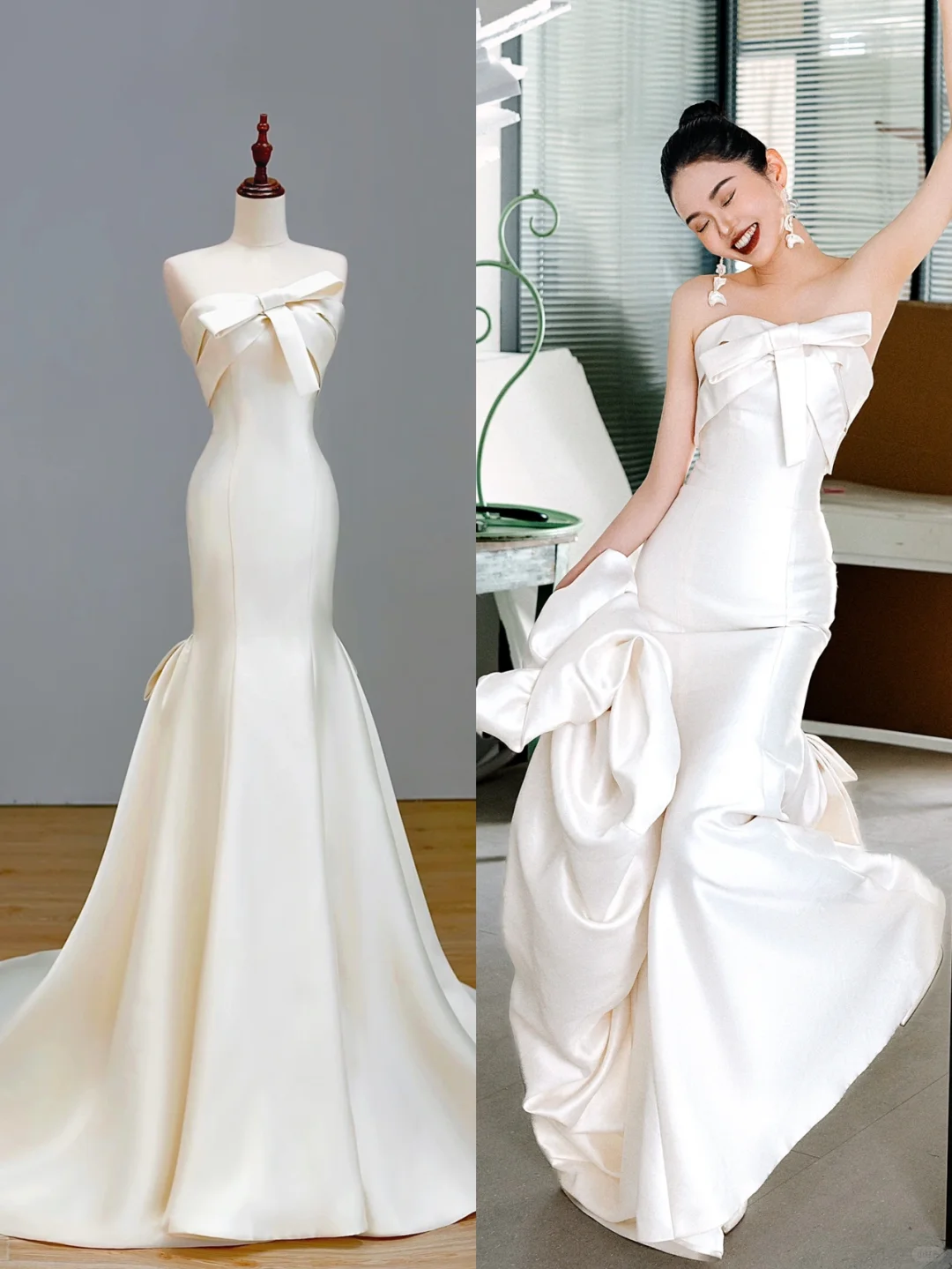Ethereal Wedding Dress Mermaid Strapless Satin White Wedding Dresses Bridal Gowns DP1553