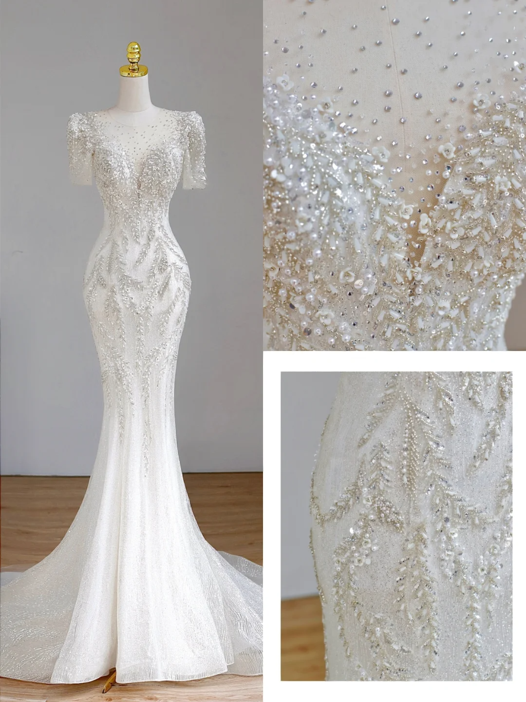Romantic Bridal Gown Mermaid Scoop Sequin White Wedding Dresses Minimalist Bridal Gowns DP1562