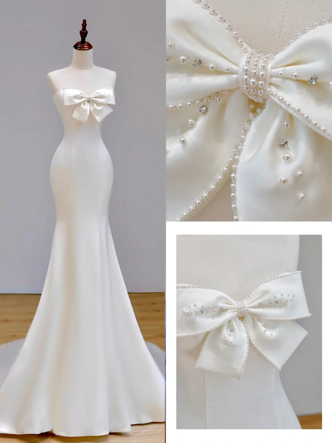 Romantic Bridal Gown Mermaid Strapless White Wedding Dresses Minimalist Bridal Gowns DP1577