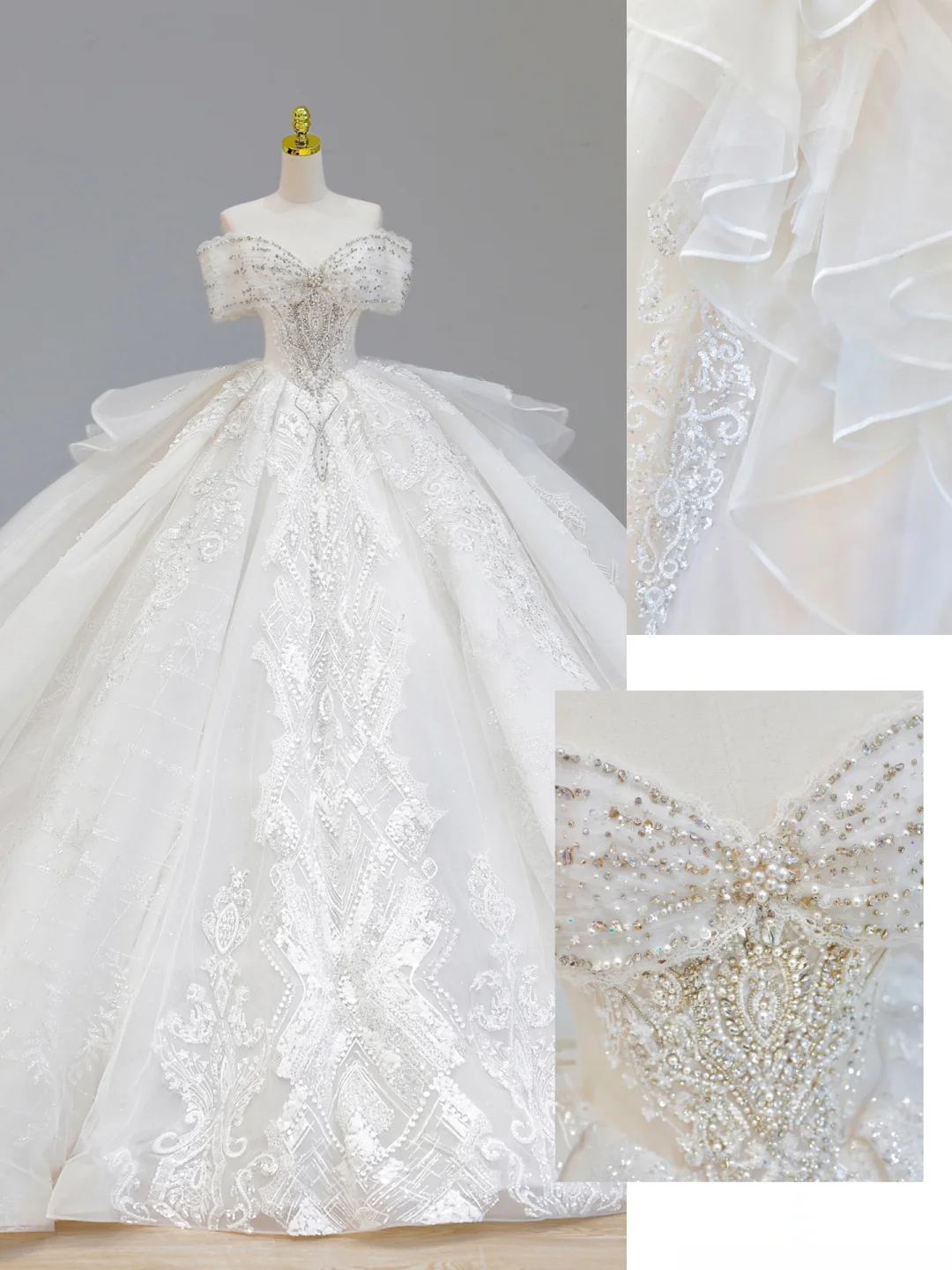 Dreamy Wedding Dress Ball Gown Off The Shoulder Sequin White Wedding Dresses Bridal Gowns DP1584