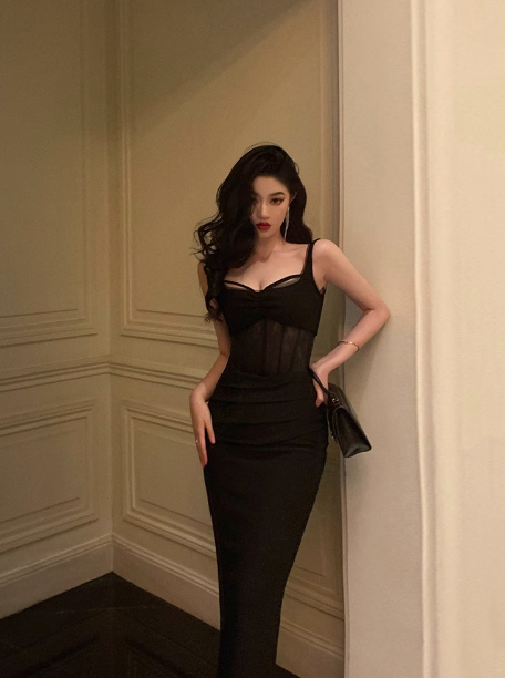 Modest Sheath Spaghetti Straps Black Satin 21st Birthday Dress Party Gown Birthday Outfits Birthday Dress Ideas For Women DP1628