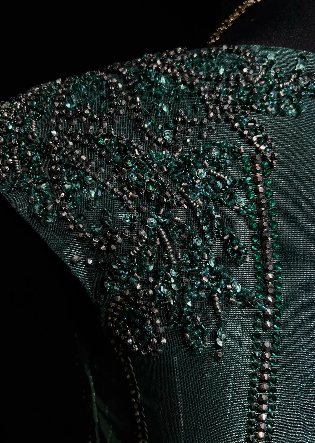 Vintage A Line Scoop Green Tulle Slit Long Prom Dress Party Dress Evening Dresses DP1695