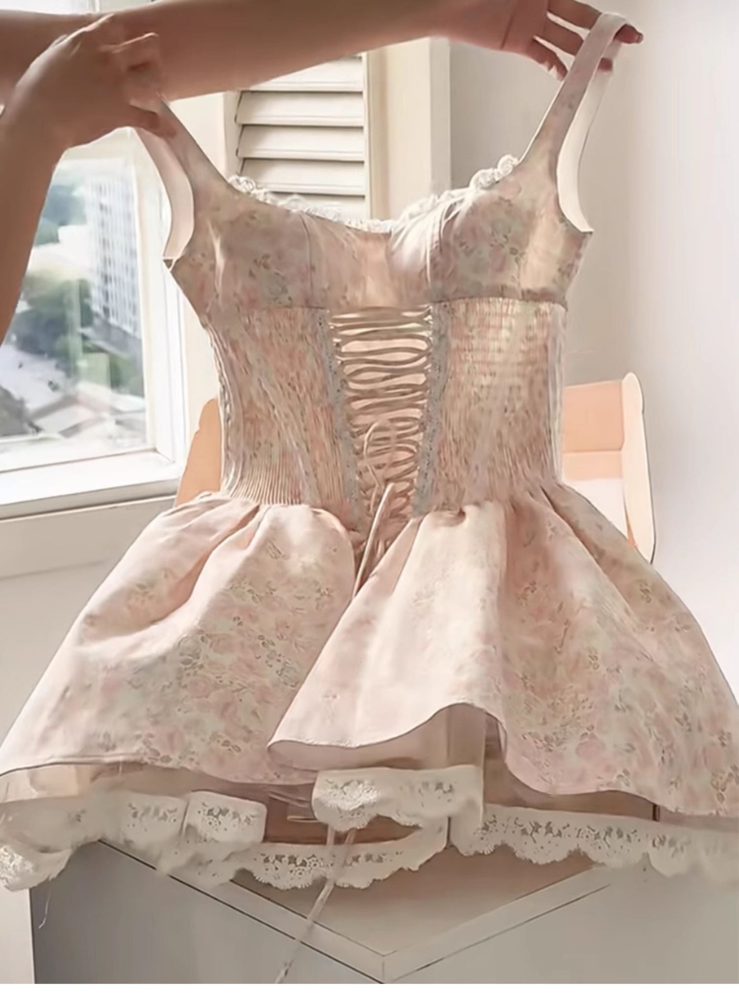 Cute Ball Gown Square Floral Pink Short Summer Birthday Dress Hoco Dress Birthday Outfit 21st Birthday Mini Party Dresses DP1707