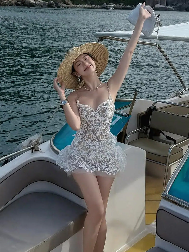 Cute A line Spaghetti Straps Short Lace Summer Birthday Dress Hoco Dress Birthday Outfit 23rd Birthday Party Dresses DP1709