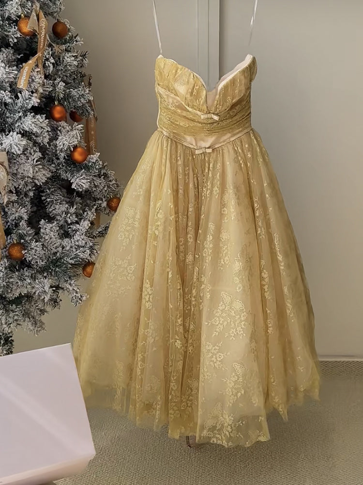 Cute Ball Gown Strapless Tulle Gold Summer Birthday Dress Prom Dress Birthday Outfit 23rd Birthday Party Dresses DP1732