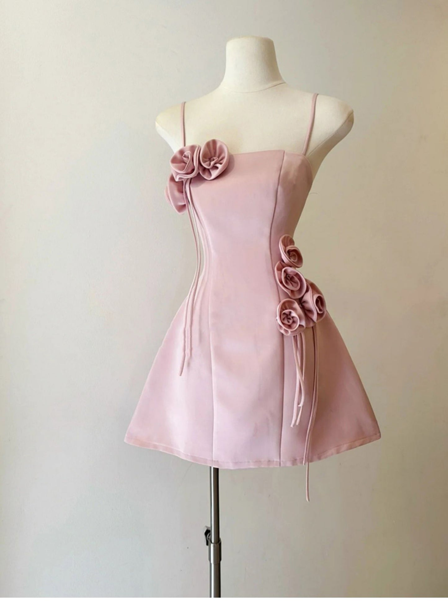 Cute A line Spaghetti Straps Short Summer Pink Birthday Dress Hoco Dress Birthday Outfit 23rd Birthday Mini Party Dresses DP1736