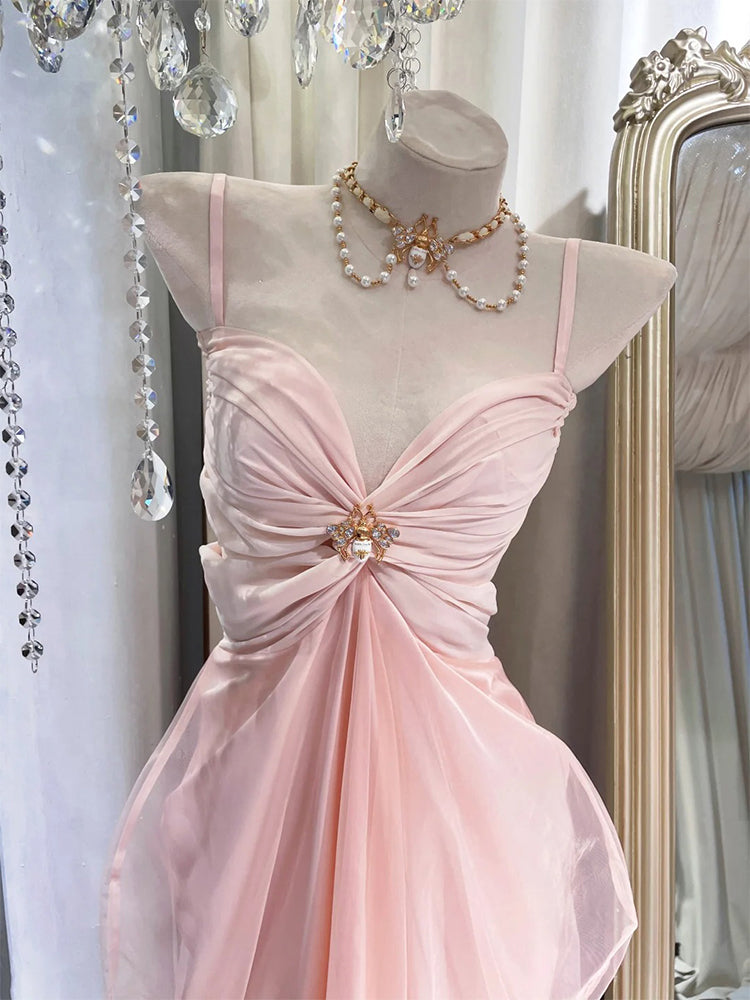 Cute Sheath Spaghetti Straps Pink Summer Homecoming Dress Hoco Dress 20th Birthday Outfit Cocktail Dresses DP1753