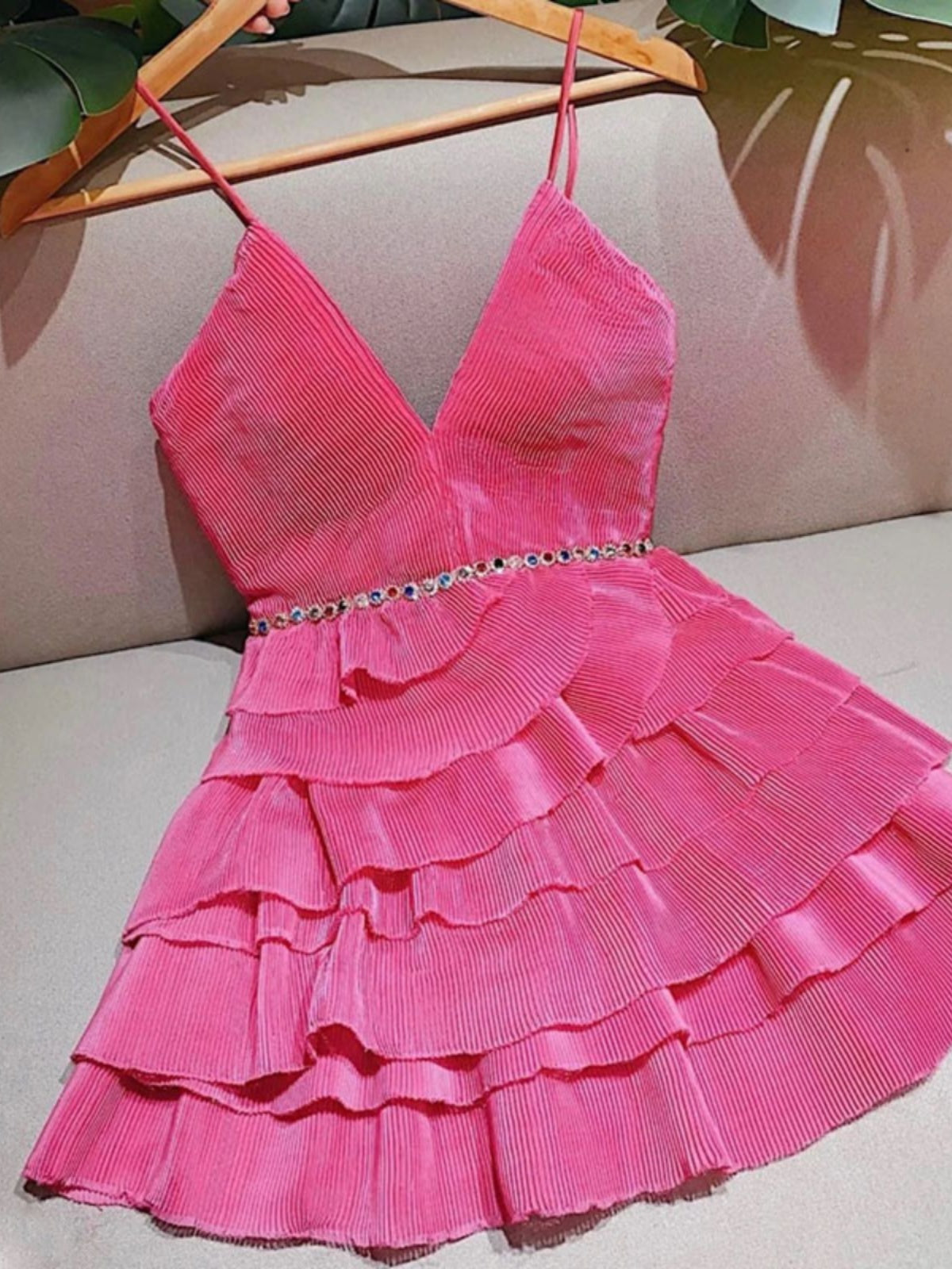 Cute A Line Spaghetti Straps Pink Summer Homecoming Dress Hoco Dress 16th Birthday Outfit Cocktail Dresses DP1754