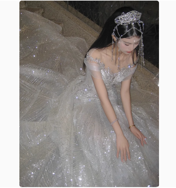 Ethereal Wedding Dress Mermaid Off The Shoulder Sequin Wedding Dresses Bridal Gowns DP1796