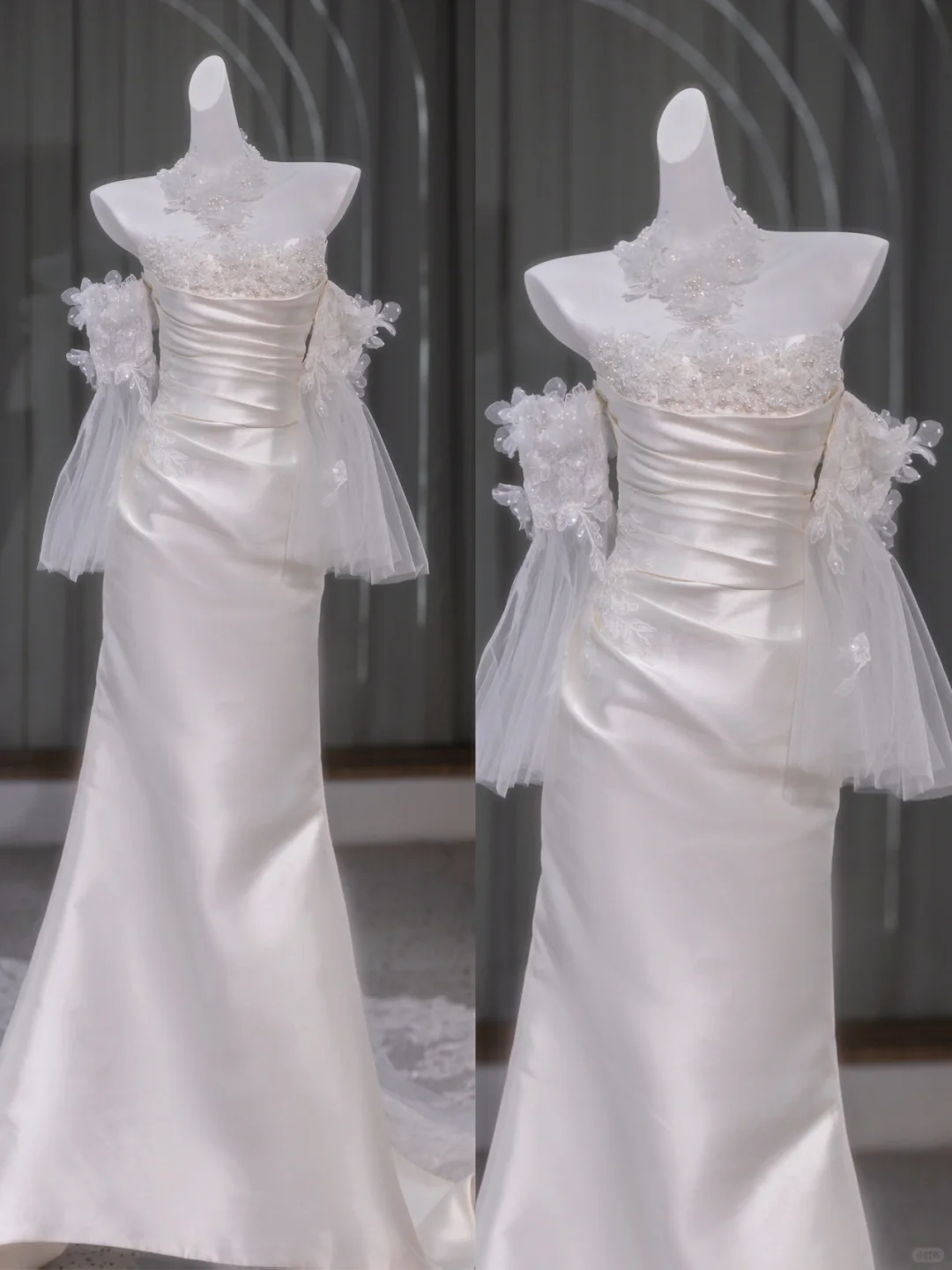 Retro Wedding Dress Mermaid Strapless Long Satin White Floral Wedding Dresses Bridal Gowns DP1852