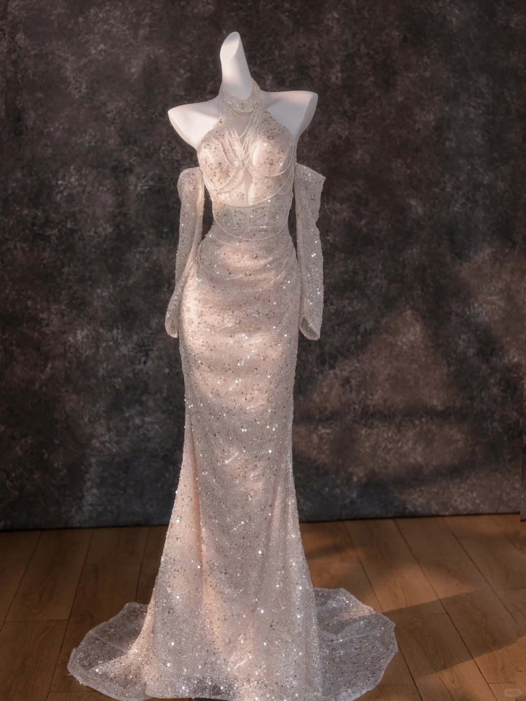 Retro Wedding Dress Mermaid High Neck Sequin Long Sleeves White Wedding Dresses Bridal Gowns DP1862