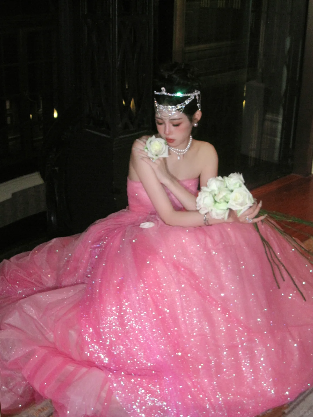 Modest Ball Gown Strapless Pink Tulle Long Prom Dress Party Dress Graduation Dresses Sweet 16 Dress DP1864