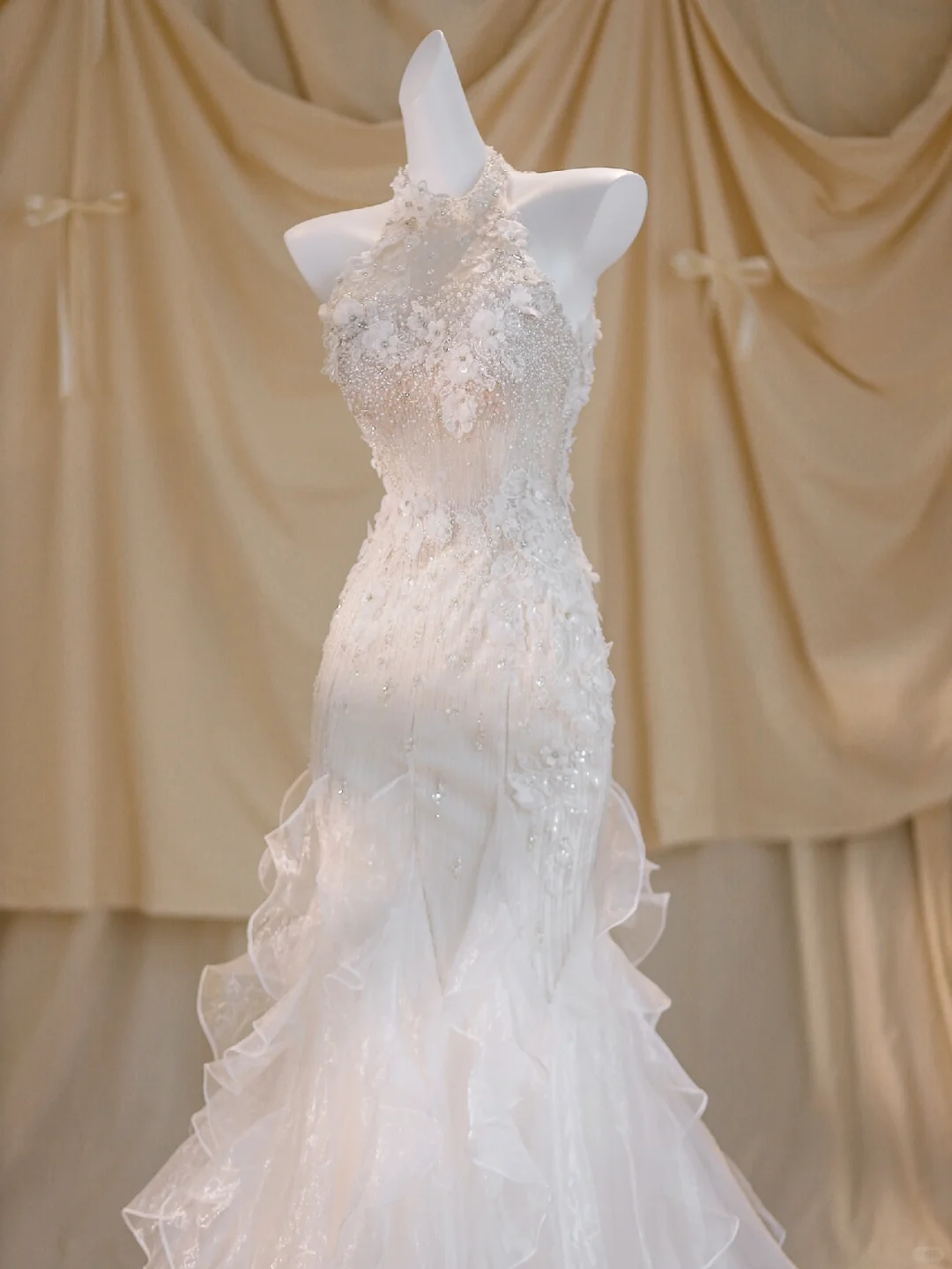 Pretty Wedding Dress Mermaid High Neck White Floral Tulle Long Wedding Dresses Bridal Gowns DP1950