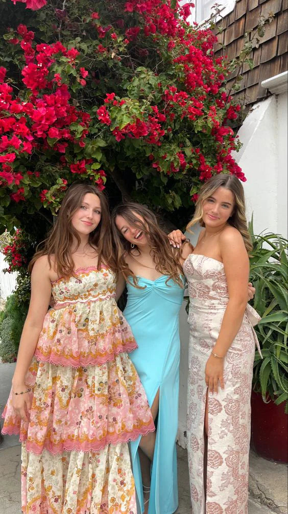 Orange fashion sweet floral layered lace long prom dress evening gown garden party dress gh2895