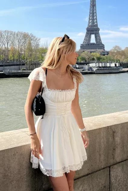 Simple A line Square Neck White Short Lace Homecoming Dress Summer Hoco Dresses Cocktail Dress With Scarf DP1959