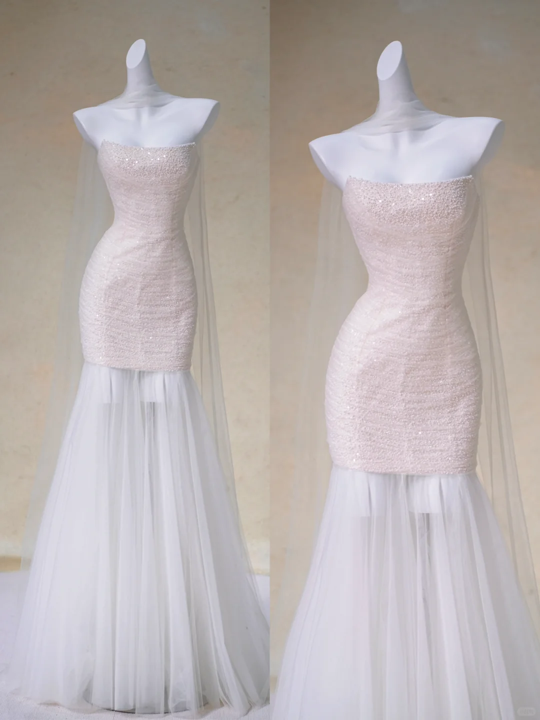 Rustic Wedding Dress Mermaid Strapless Tulle Pink Long Wedding Dresses Bridal Gowns DP1980