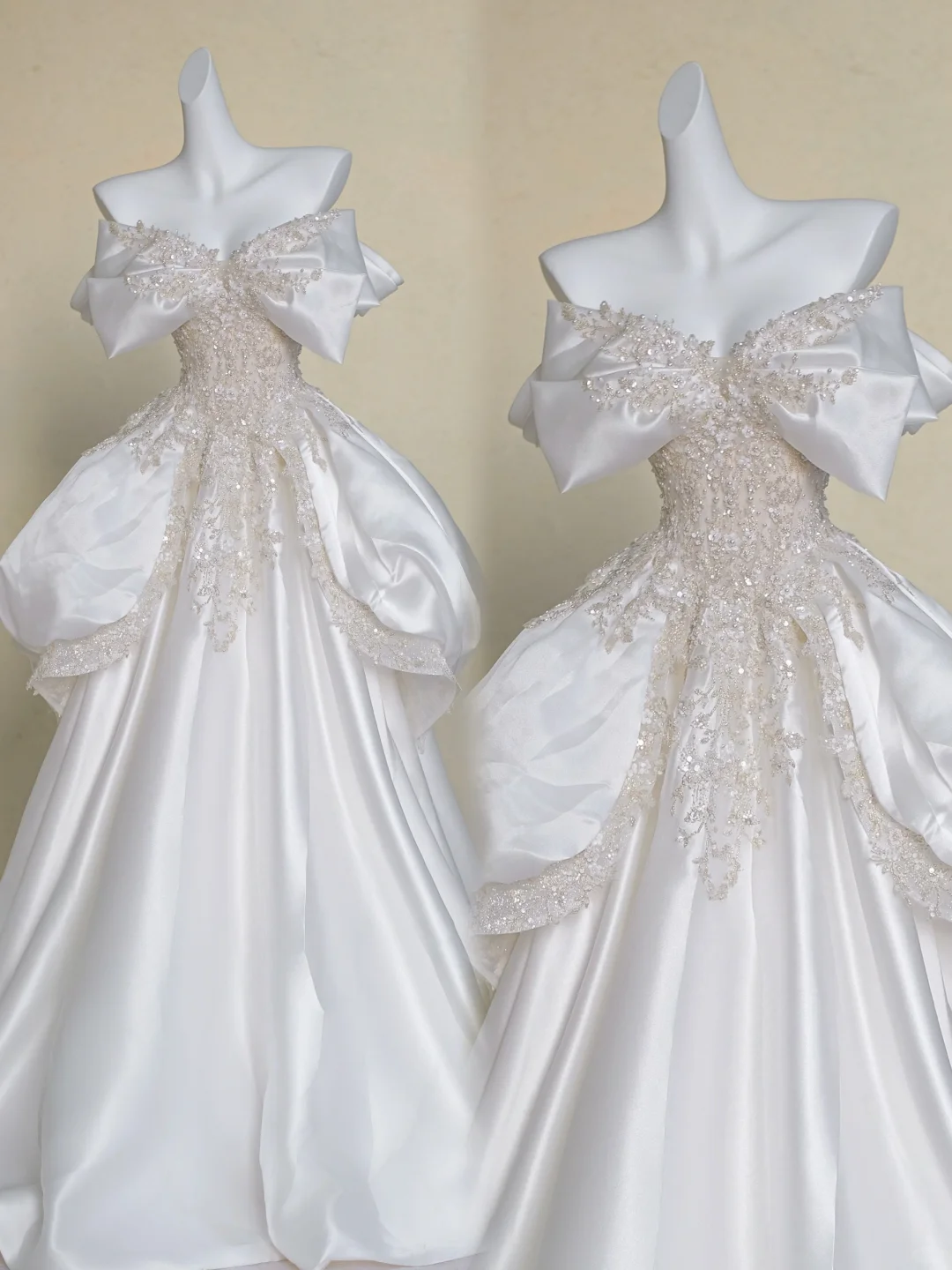 Modest Wedding Dress Ball Gown Off The Shoulder White Satin Long Wedding Dresses Brides Dress Bridal Gowns DP1983