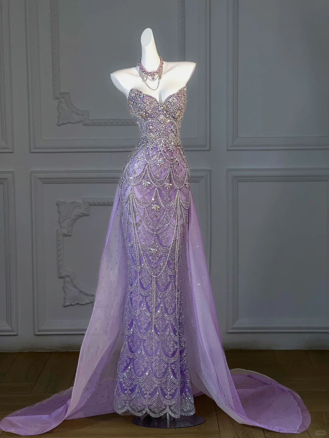 Gorgeous Mermaid Sweetheart Lilac Slit Sequin Long Prom Dress Party Dress Graduation Dresses With Cape DP1984