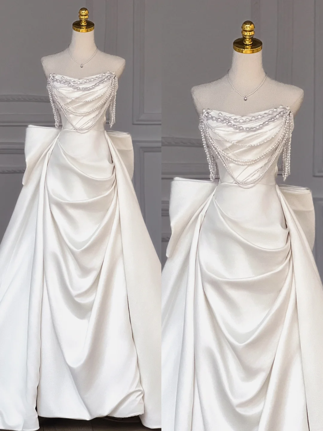 Pretty Wedding Dress Sheath Strapless Satin Ivory Long Wedding Dresses Bridal Gowns DP1858
