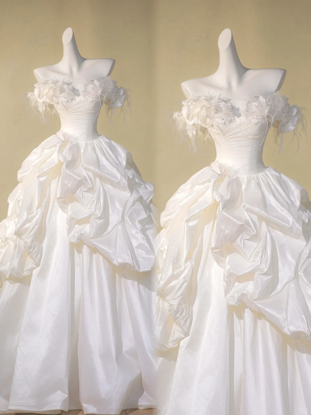 Modest Wedding Dress Ball Gown Off The Shoulder Floral Satin Long Wedding Dresses Brides Dress Bridal Gowns DP2012