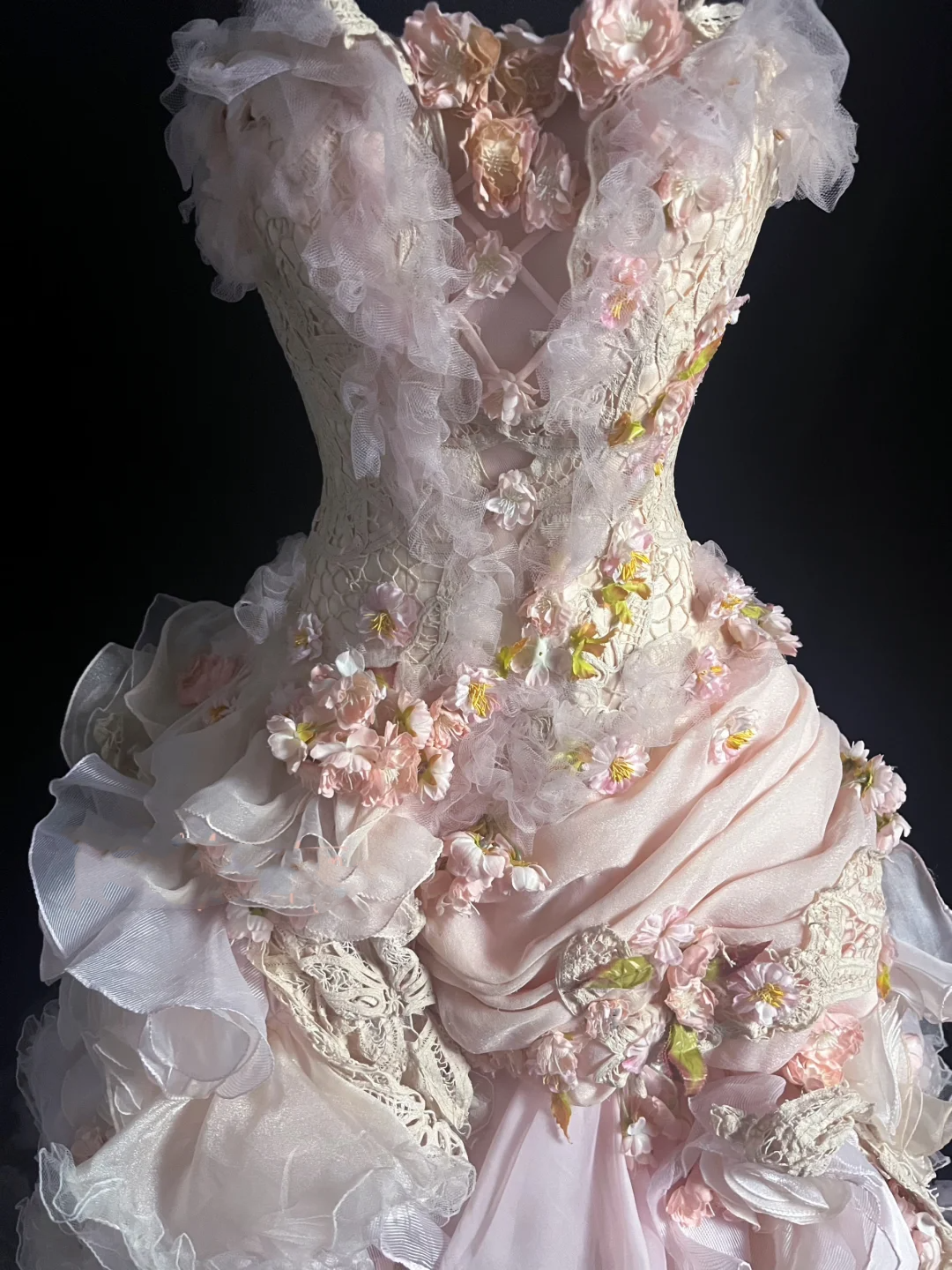 Modest Ball Gown Strapless Pink Chiffon Floral Long Prom Dress Party Dress Graduation Dresses Sweet 16 Dress DP2046