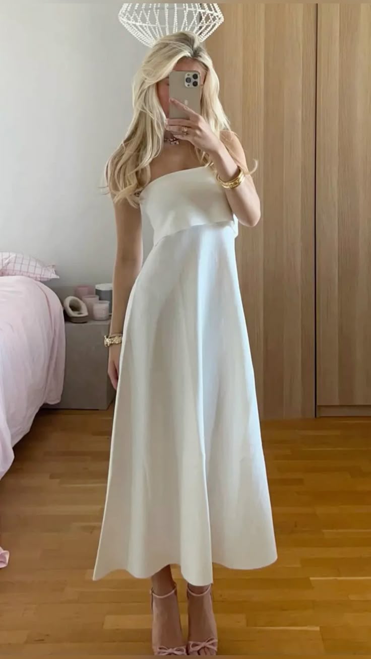 Cute A line Strapless White Summer Ankle Length Homecoming Dress Hoco Dress 18th Birthday Outfit Cocktail Dresses DP2103