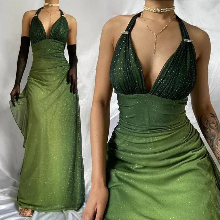 Green shiny elegant strap gradient long chiffon ball gown prom dress evening dress party dress gh2935