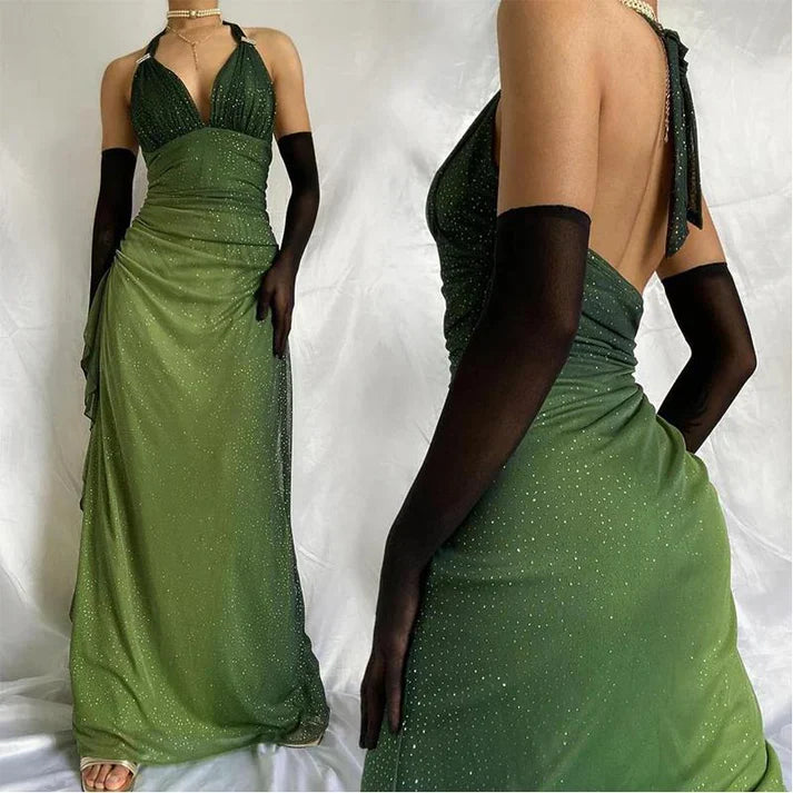 Green shiny elegant strap gradient long chiffon ball gown prom dress evening dress party dress gh2935