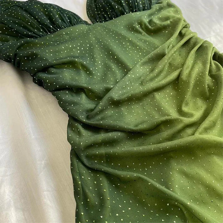 Green shiny elegant strap gradient long chiffon ball gown prom dress evening dress party dress gh2935