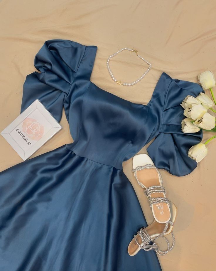 Gorgeous A line Square Neck Satin Navy Blue Evening Dress Prom Dresses Formal Summer Wedding Guest Dresses Wedding Guest Outfits DP2146
