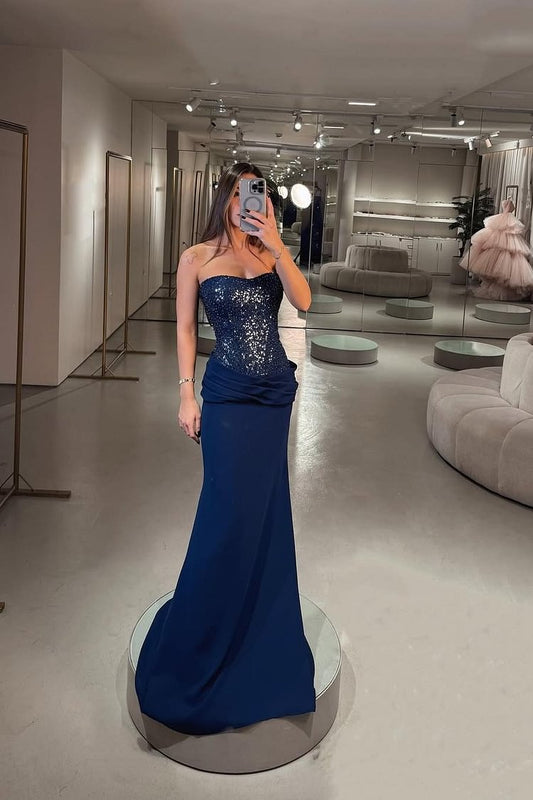 Elegant Mermaid Navy Blue Sequin Prom Dresses Formal Summer Wedding Guest Dress Wedding Guest Outfits DP2239