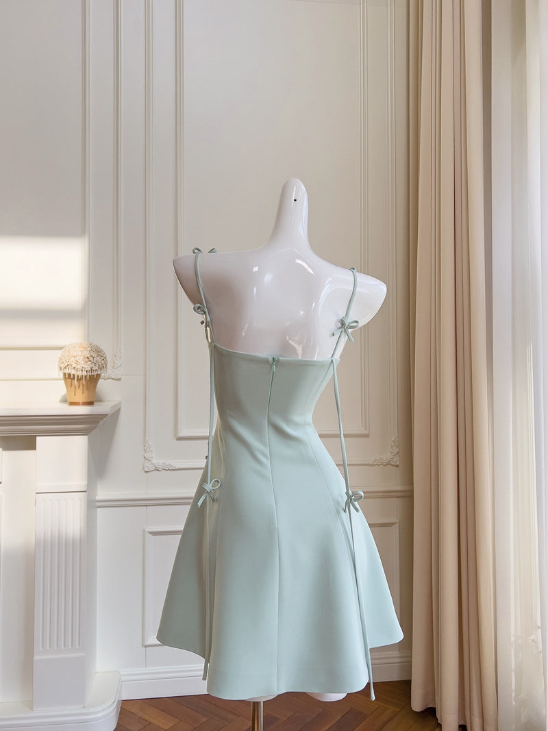 Sexy A line Spaghetti Straps Sage Green Satin Short Homecoming Dress Summer Hoco Dresses Cocktail Dress Birthday Outfits DP2286