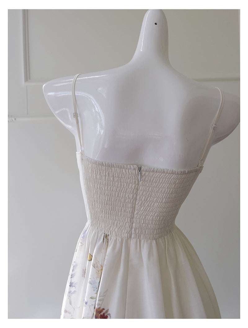 Elegant A line Spaghetti Straps Floral White Prom Dresses Formal Summer Wedding Guest Dresses Wedding Guest Outfit DP2296