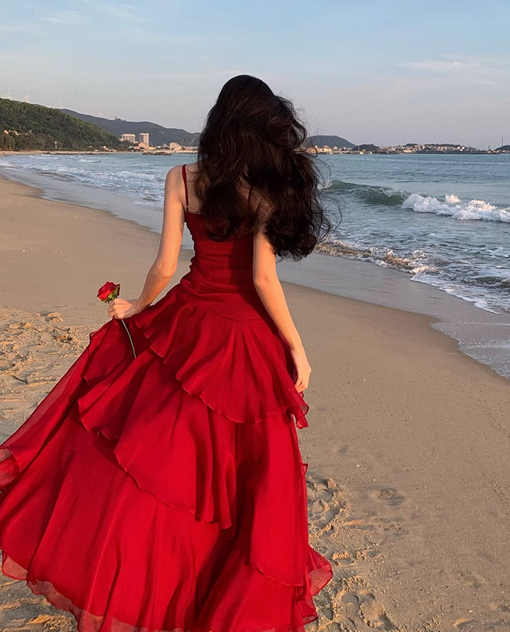 Modest Mermaid Spaghetti Straps Sleeveless Red Long Evening Dress Prom Dresses DP236