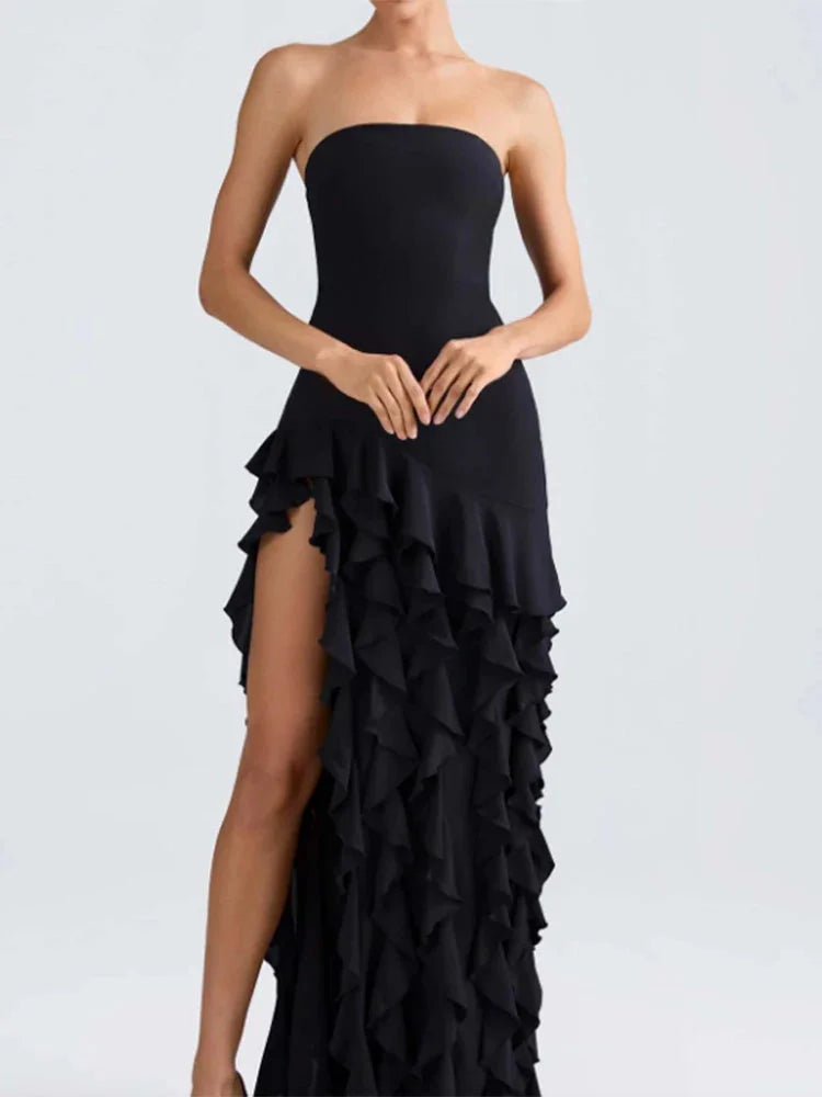 Elegant A-Line Ruffles Fringe Midi Dress-Outfit Layers Chiffon Prom Dresses DP245