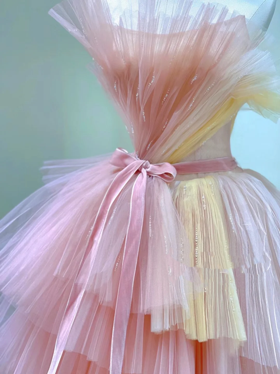 Pretty Ball Gown Strapless Pink Tulle Long Prom Dresses Evening Dresses DP332