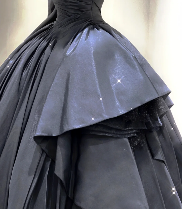 Modest Ball Gown Strapless Black Long Prom Dresses High School Outfits Graduation Dress Evening Dresses DP405