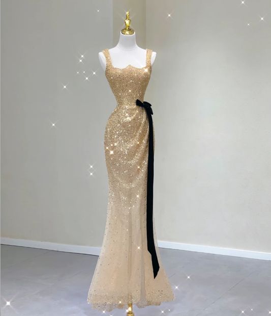 Pretty Mermaid Square Neckline Long Sequin Prom Dresses Graduation Dress High School Classy Evening Dresses DP434