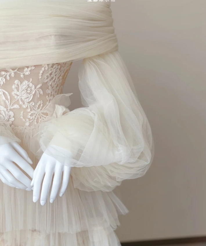 Timeless Ball Gown Off The Shoulder Long Sleeves Tulle Wedding Dresses Brides Dress DP442