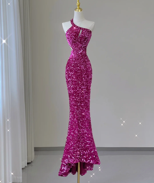 Pretty Mermaid One Shoulder Sequin Sleeveless Long Prom Dresses Evening Dresses DP469