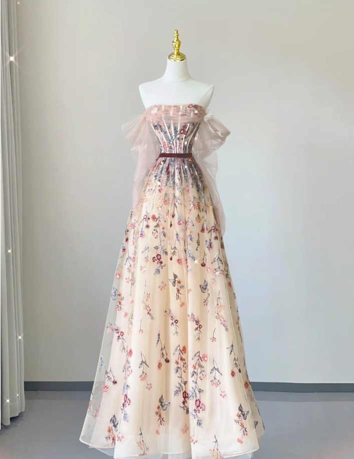 Pretty A line Off The Shoulder Long Sleeves Prom Dresses Evening Dresses DP472