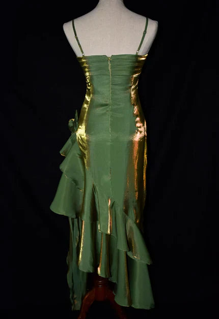 Pretty Charming Mermaid High Low Satin Straps Party Dress Vintage Style Prom Dress Graduation Dress DP505