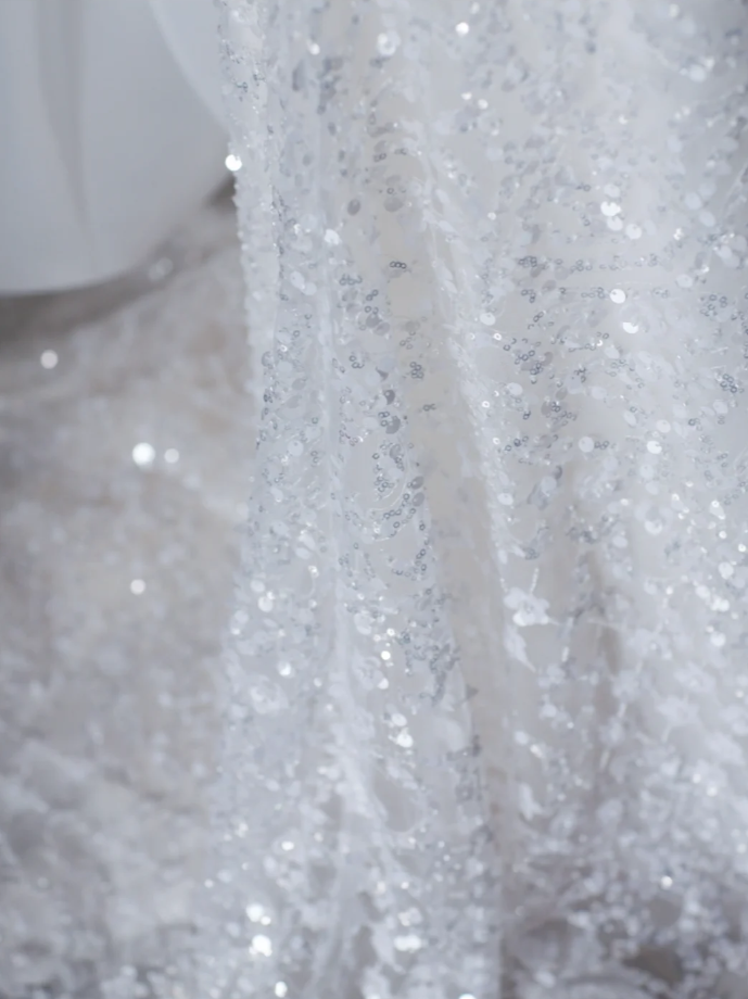 Dreamy Mermaid Off The Shoulder Sequin Long White Wedding Dresses Summer Brides Dress DP515