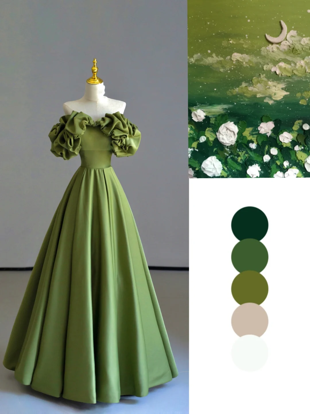 Fairy-tale A Line Off The Shoulder Green Satin Long Prom Dresses Evening Dresses DP530