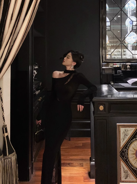 Classy Mermaid One Shoulder Black Long Sleeves 18th Birthday Dress Party Gown 21st Birthday Outfits Birthday Dress Ideas For Women DP571